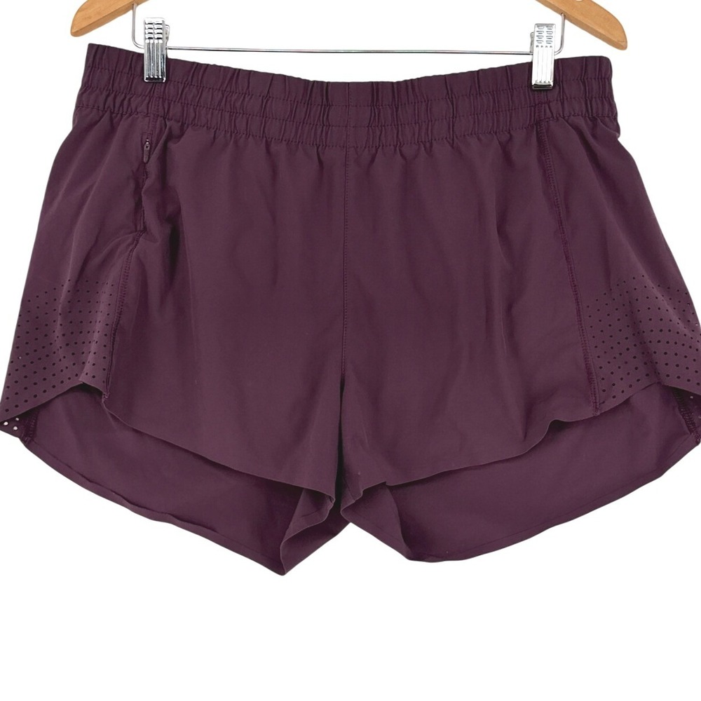 Athleta Hustle 3" Running Shorts Purple Laser Cut Pocket Womens Large